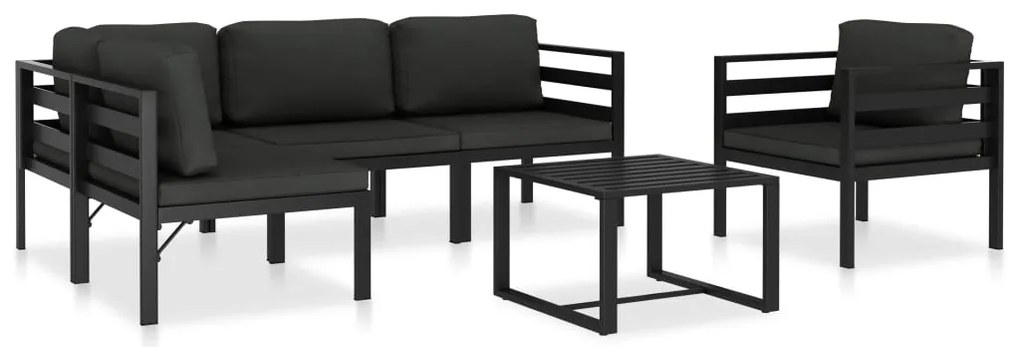 6 pcs conjunto lounge jardim com almofadões alumínio antracite