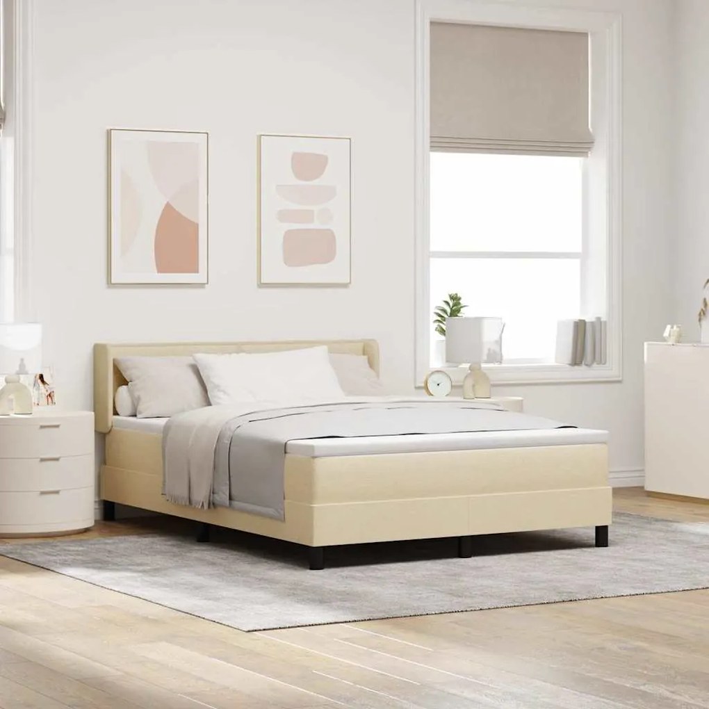 vidaXL Cama Box com colchão com cabeceira Creme 200 x 140 cm Poliéster