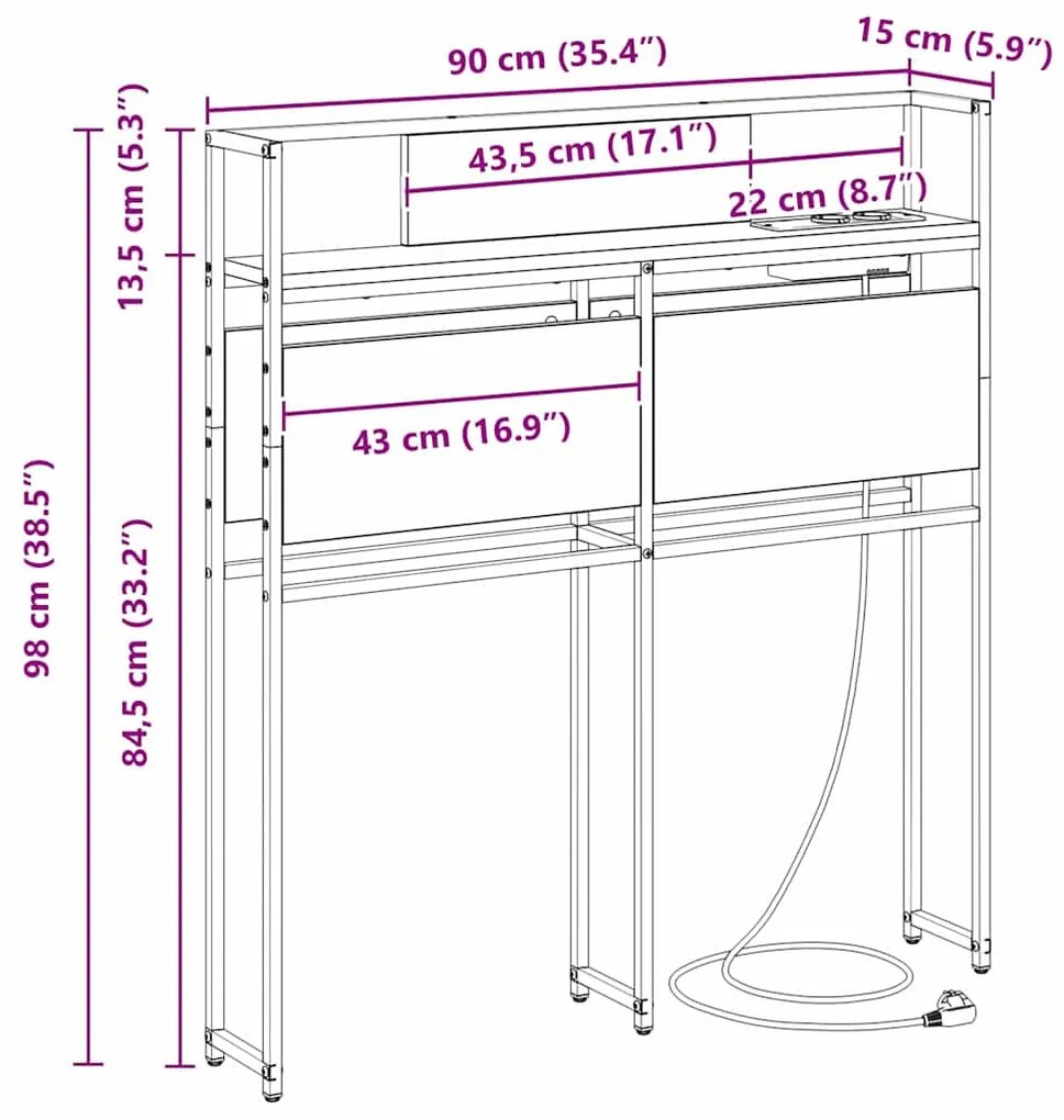 Cabeceira de armazenamento com cabeceira Sonoma cinzento 90 cm