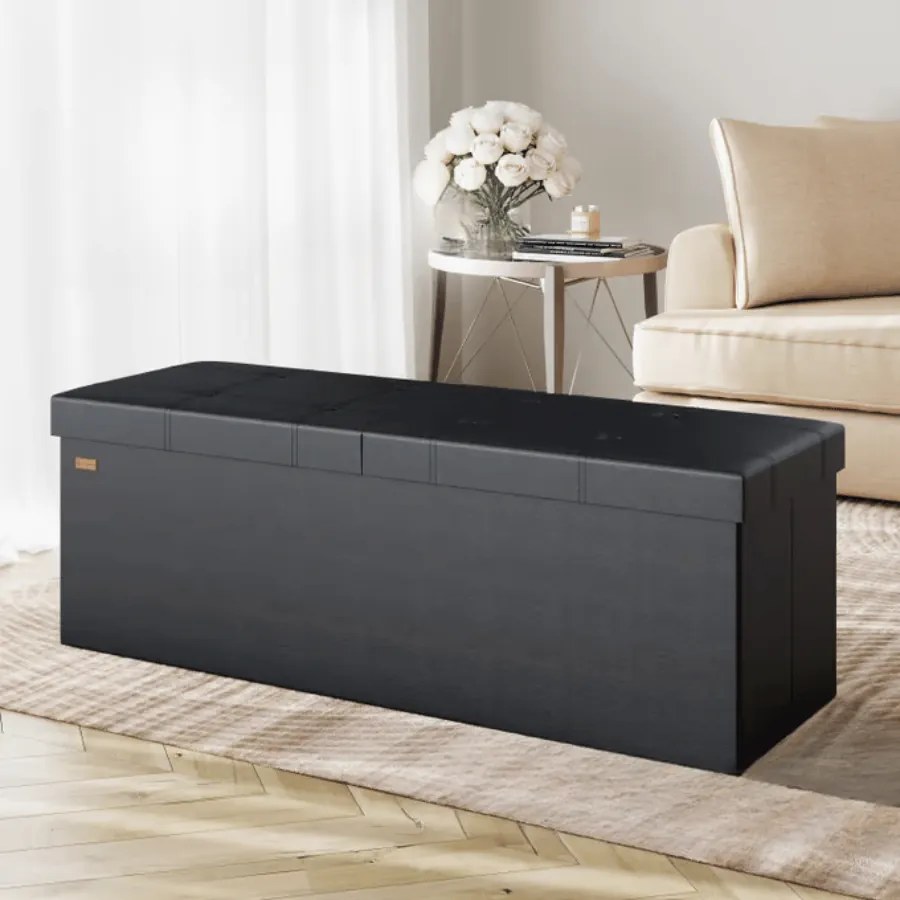 Banco arrumação 115x38x38 cm com tampa articulada preto