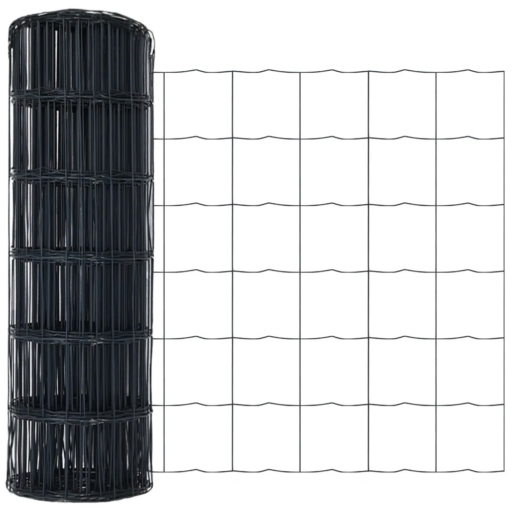 Cerca Euro com 7 Postes de Espeto 1x10 m Aço Galvanizado Cinza