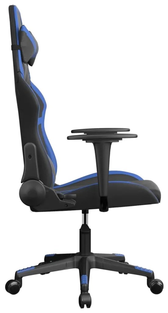 Cadeira gaming de massagens couro artificial preto e azul
