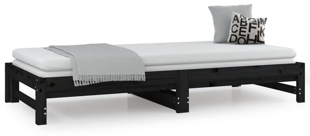 Sofá-cama de puxar 2x(90x200) cm pinho maciço preto