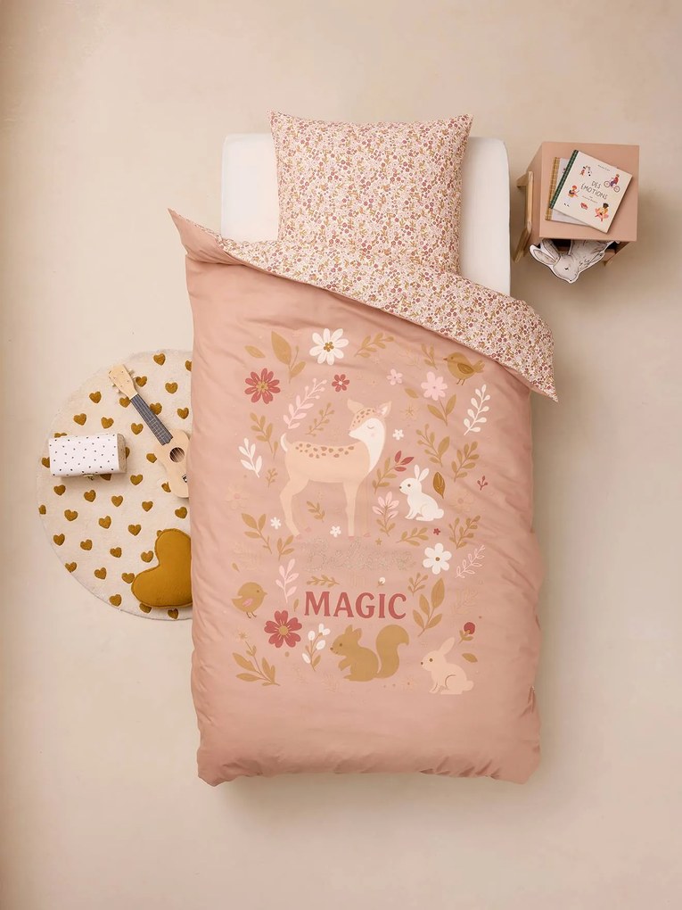 Conjunto capa de edredão e fronha para criança rosa-velho