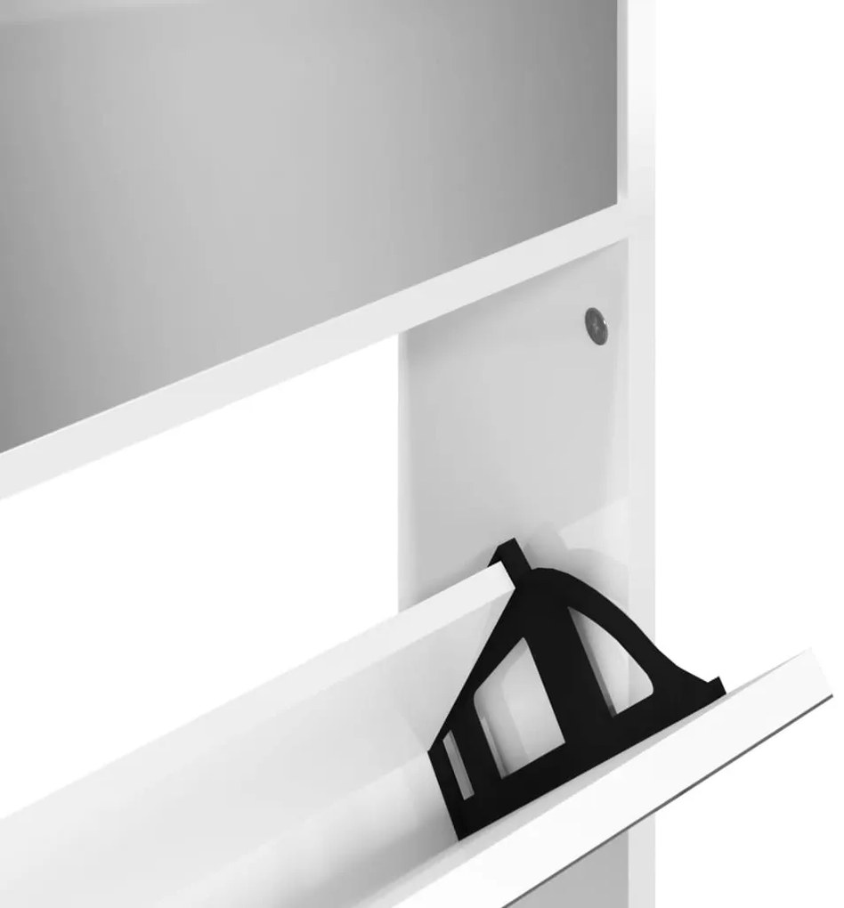 Sapateira c/ espelho 4 divisórias 63x17x134 cm branco brilhante