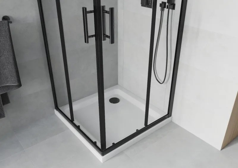 Mexen Rio cabine de duche quadrada 80 x 80 cm, transparente, preta + base de duche Flat, branca - 860-080-080-70-00-4010B
