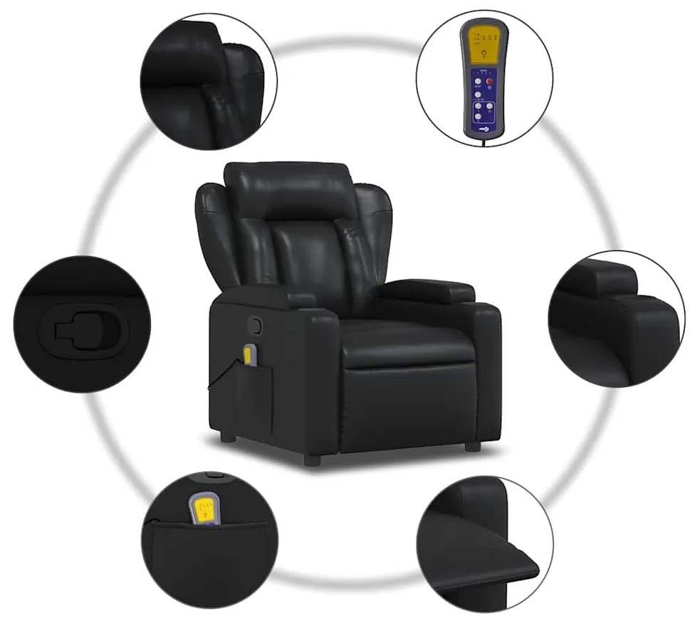 Poltrona de massagens reclinável couro artificial preto