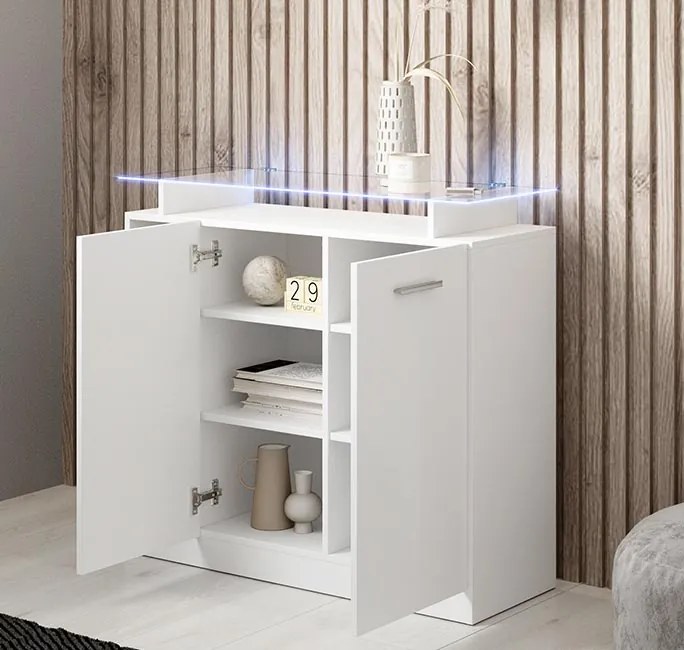 Consola de Entrada Coimbra – 97x35x87 cm – Branco Brilhante com Vidro