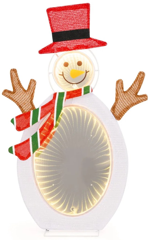 Boneco de neve Decoração de Natal pré-iluminado com 2 luzes de túnel Chapéu e Cachecol interior e exterior 42 x 30 x 64 cm branco