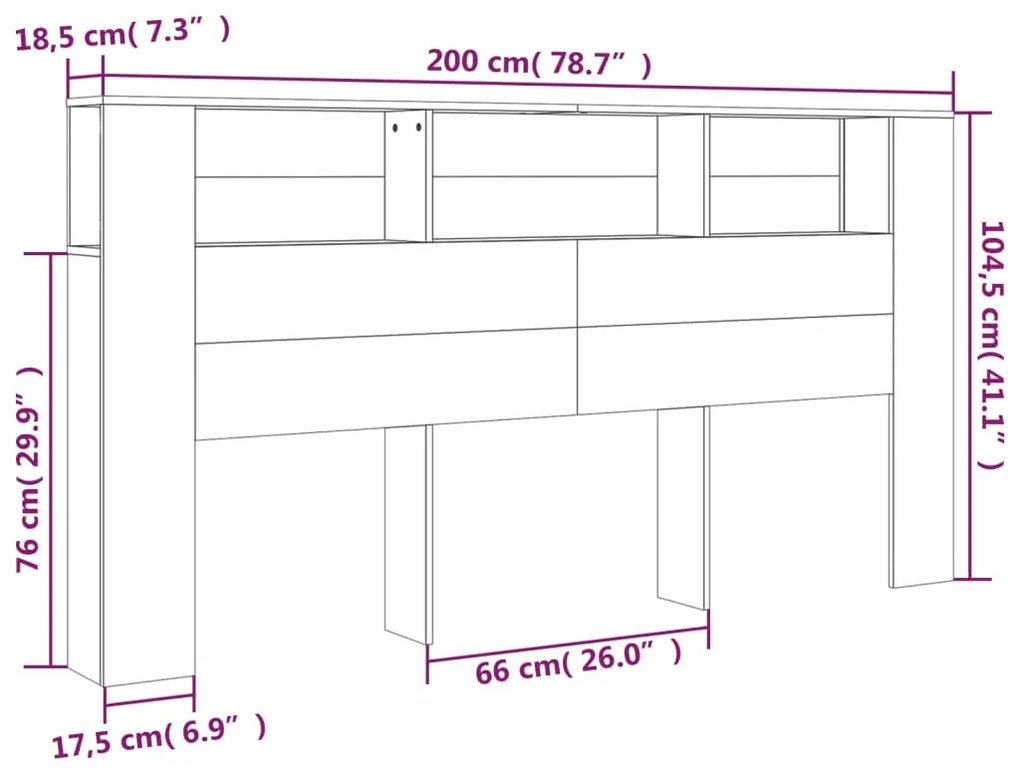 Armário de cabeceira 200x18,5x104,5 cm branco