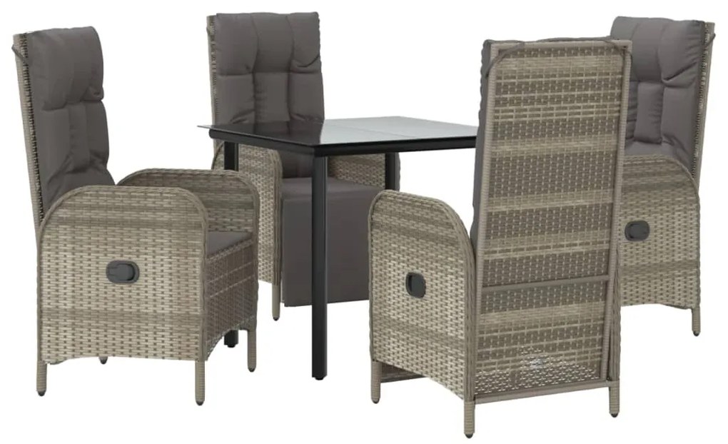 5 pcs conjunto jantar jardim c/ almofadões vime PE preto/cinza