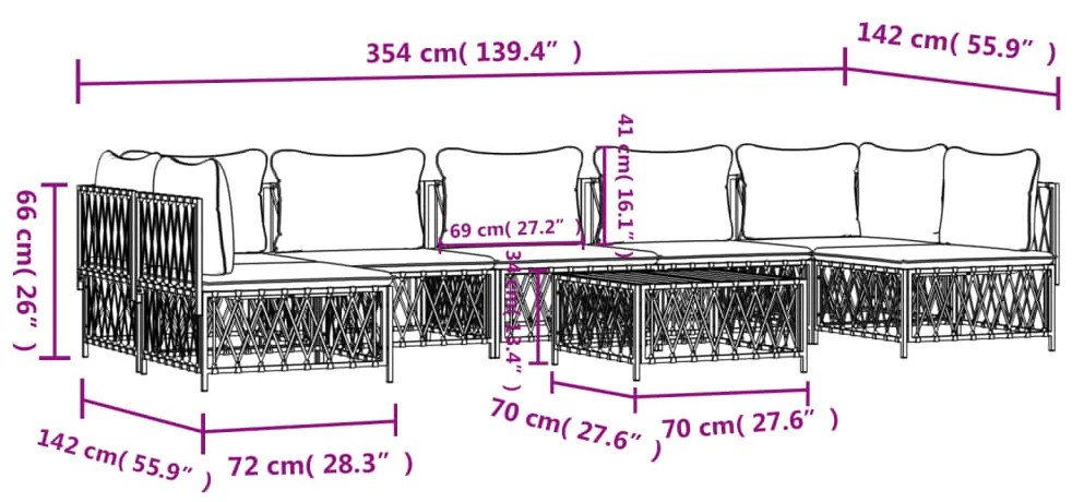 8 pcs conjunto lounge de jardim com almofadões aço antracite