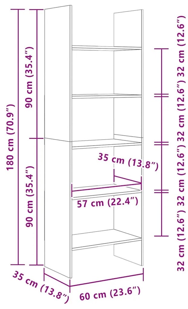 Estante 60x35x180 cm contraplacado cinzento cimento