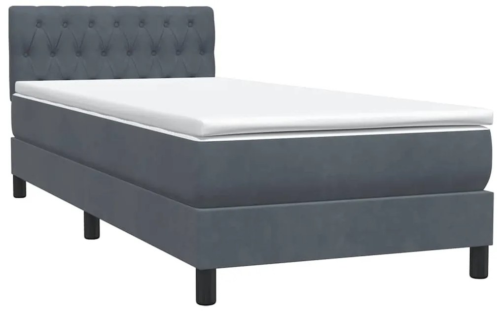 Cama com molas/colchão cinza-escuro 90x210 cm veludo