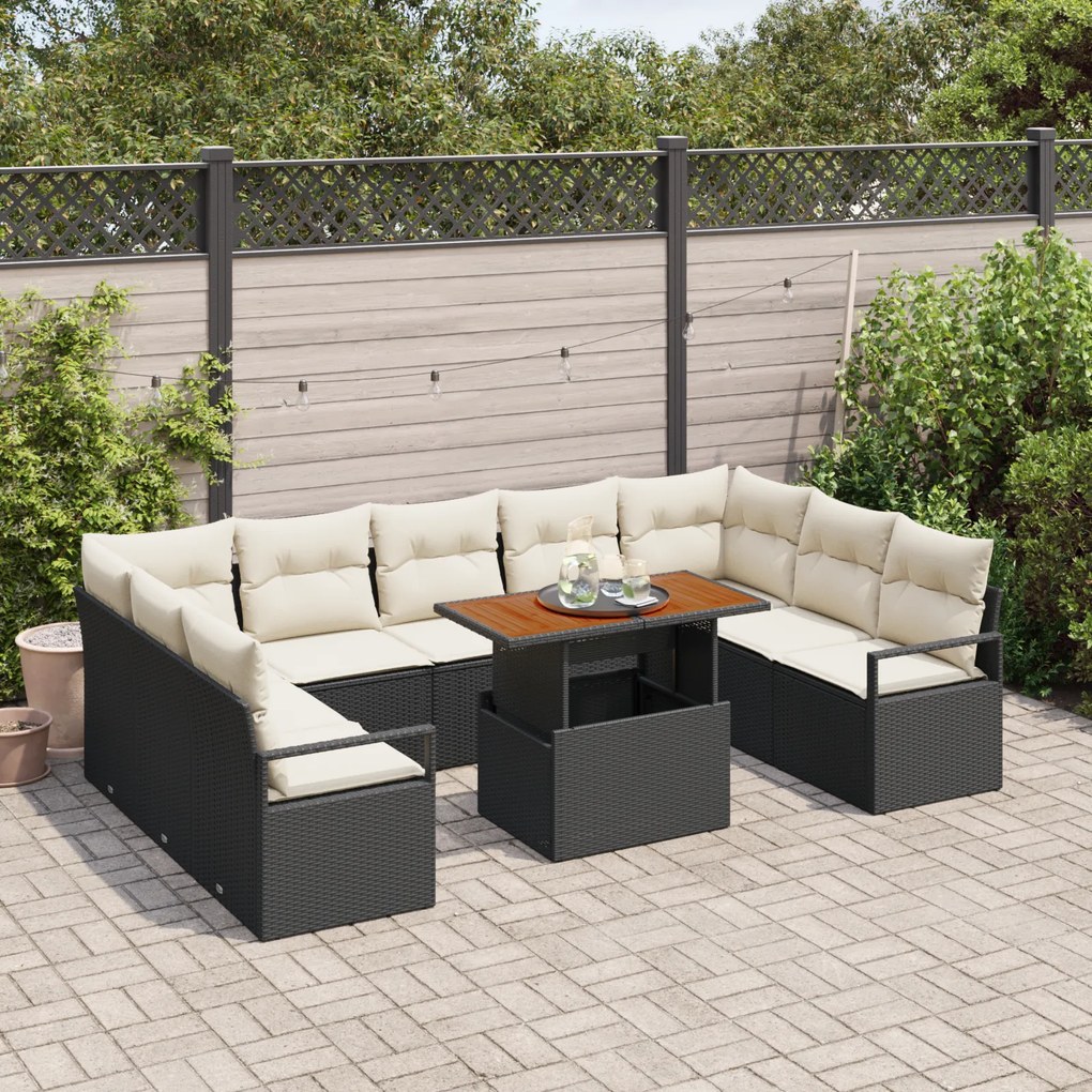 Conjunto de Sofá de Jardim vidaXL de 10 Peças com Almofadas Preto Vime