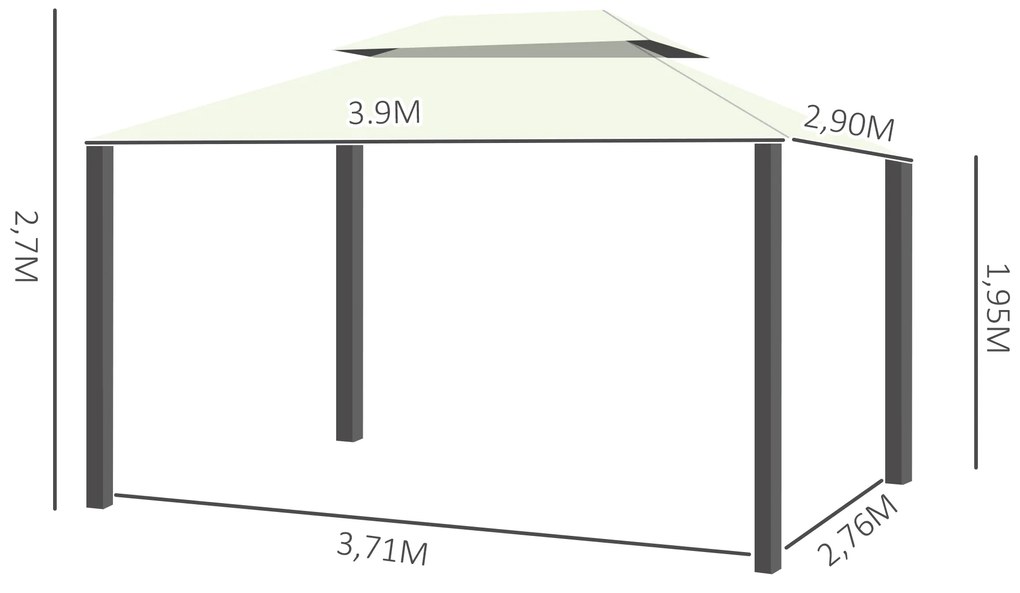 Outsunny Pérgola de Jardim 4x3m Pérgola de Alumínio com Teto com Ventilação 4 Cortinas Laterais 4 Telas Mosquiteiras e 8 Orifícios de Drenagem para festas Eventos Exterior Creme