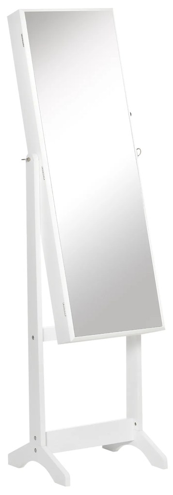 HOMCOM Espelho Joalheiro de Pé com Ângulos Ajustáveis Fechadura Magnética Organizador de Joias com Prateleiras 46x36,5x151,5cm Branco | Aosom Portugal