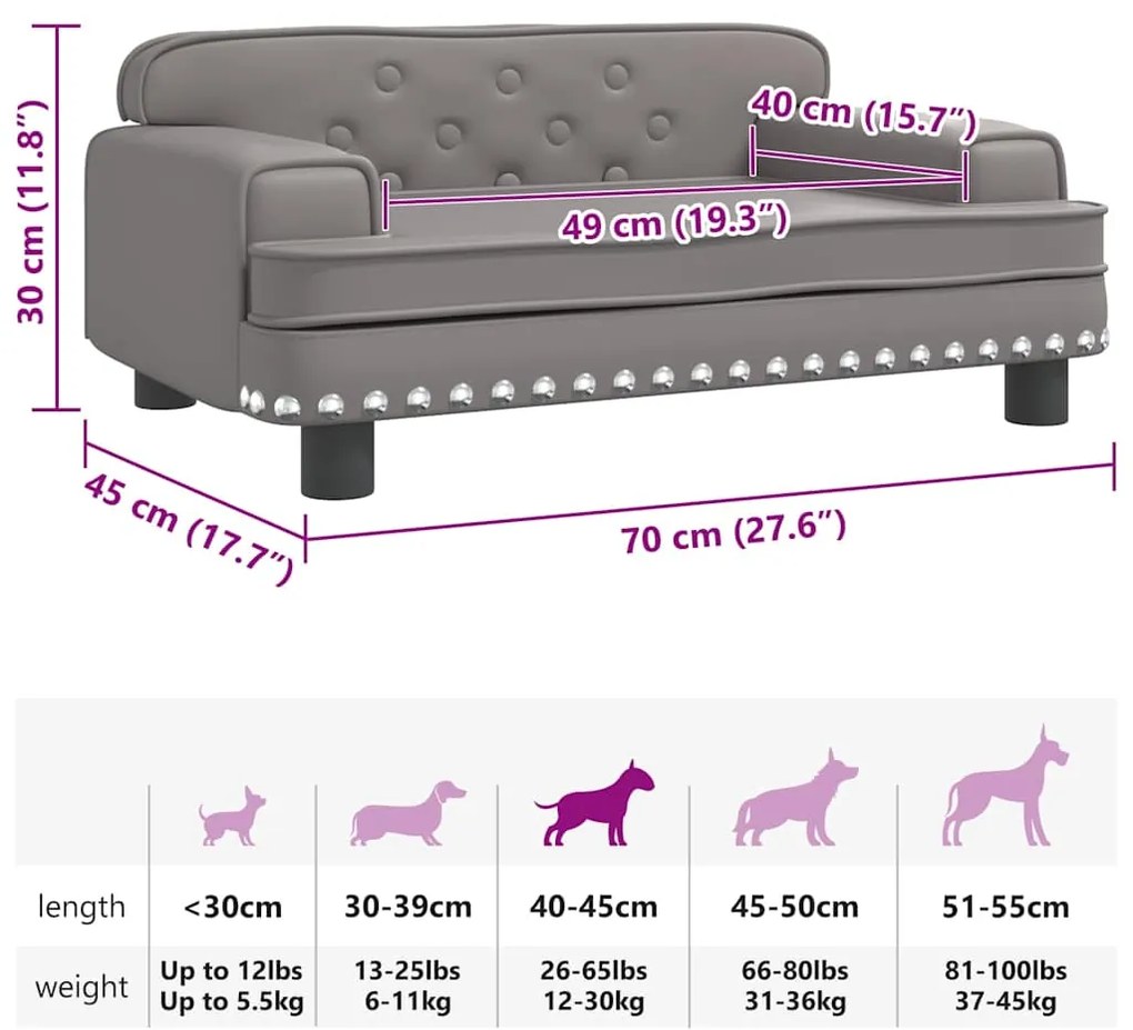 Cama para cães 70x45x30 cm couro artificial cinzento