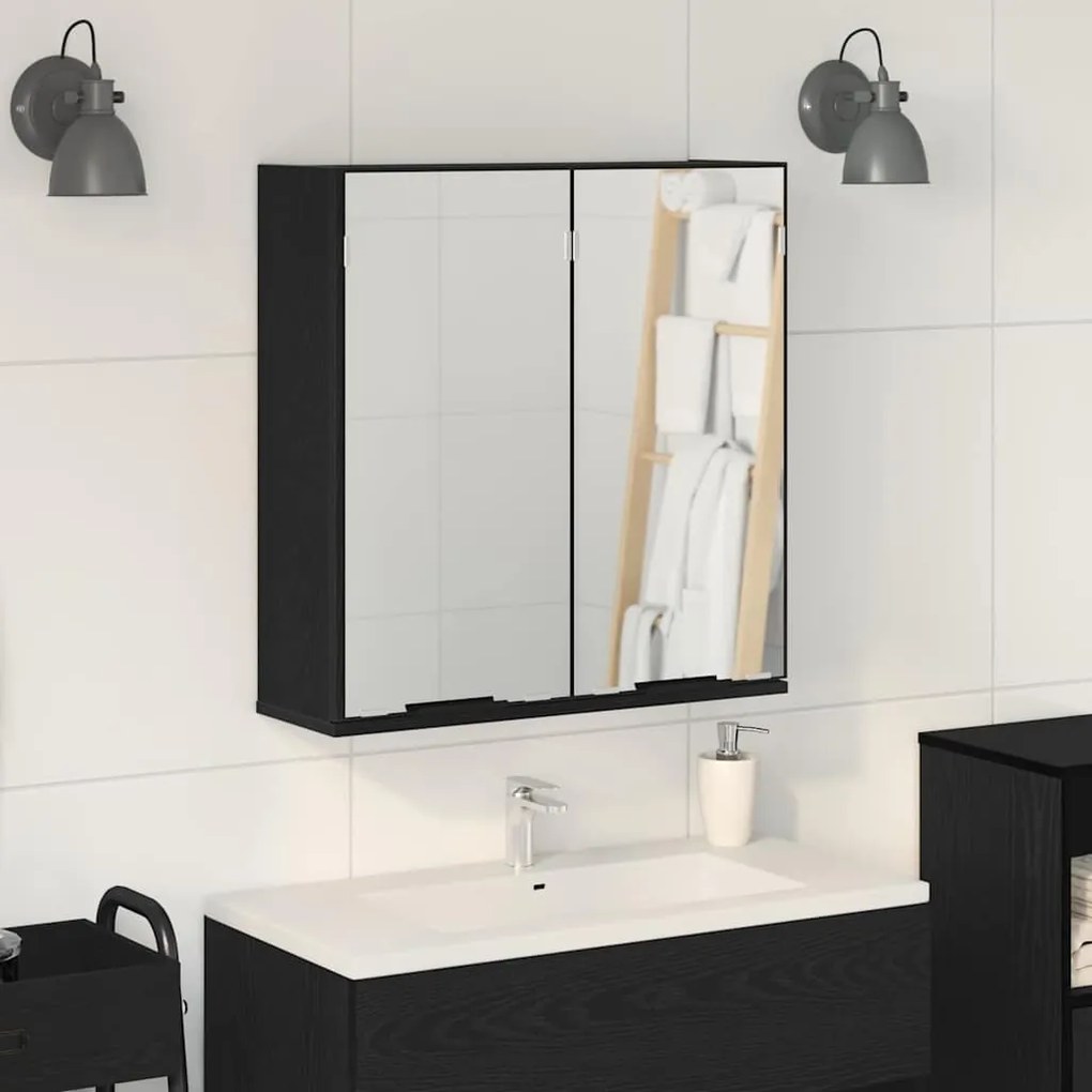 vidaXL Armário de casa de banho com espelho com porta Carvalho preto