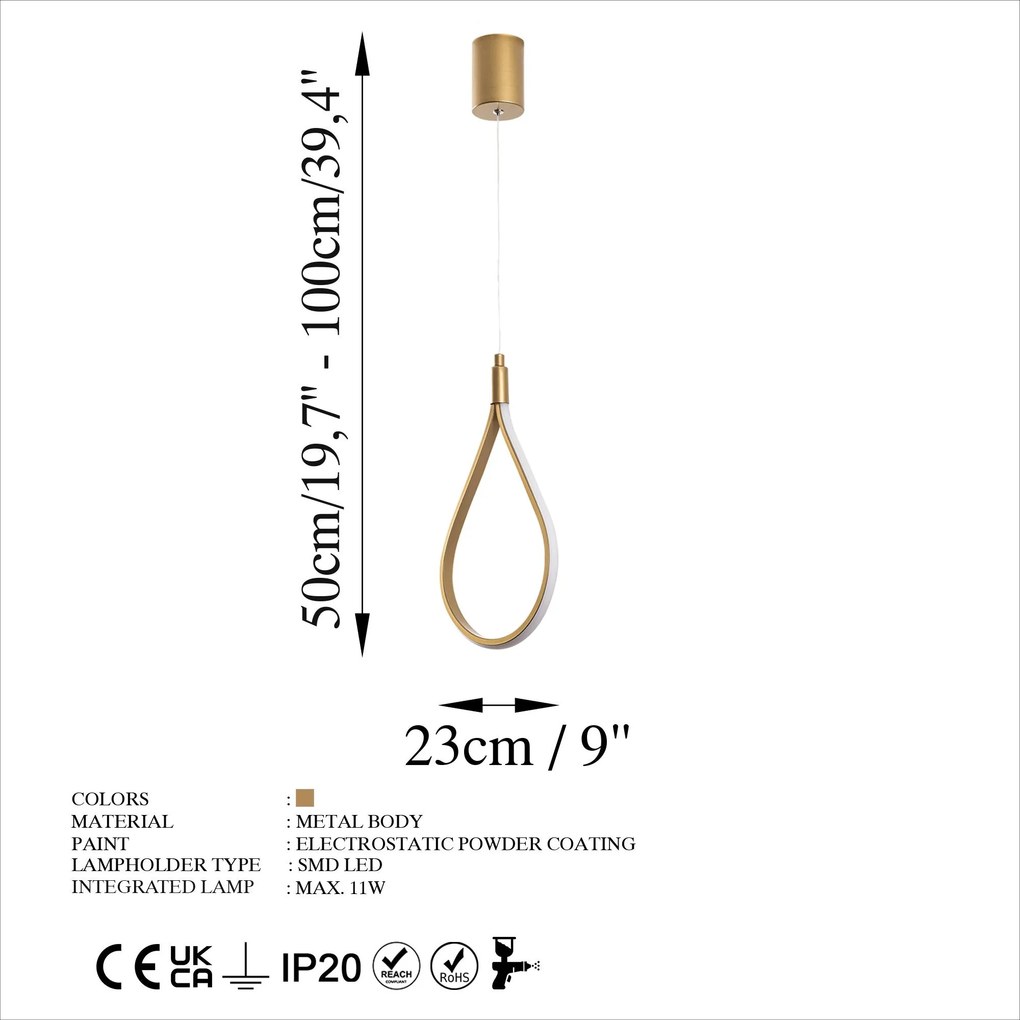 Candeeiro Chandelier Damla – Ouro – 23x50-100x10 cm