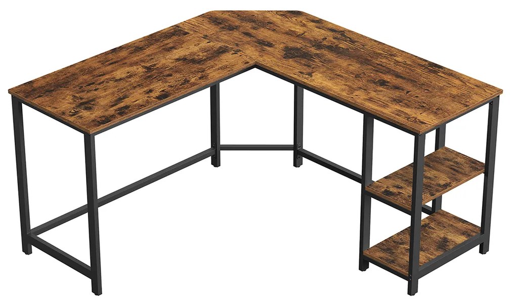 Secretária de computador em forma de L de construção simples 138 x 138 x 76 cm Castanho vintage