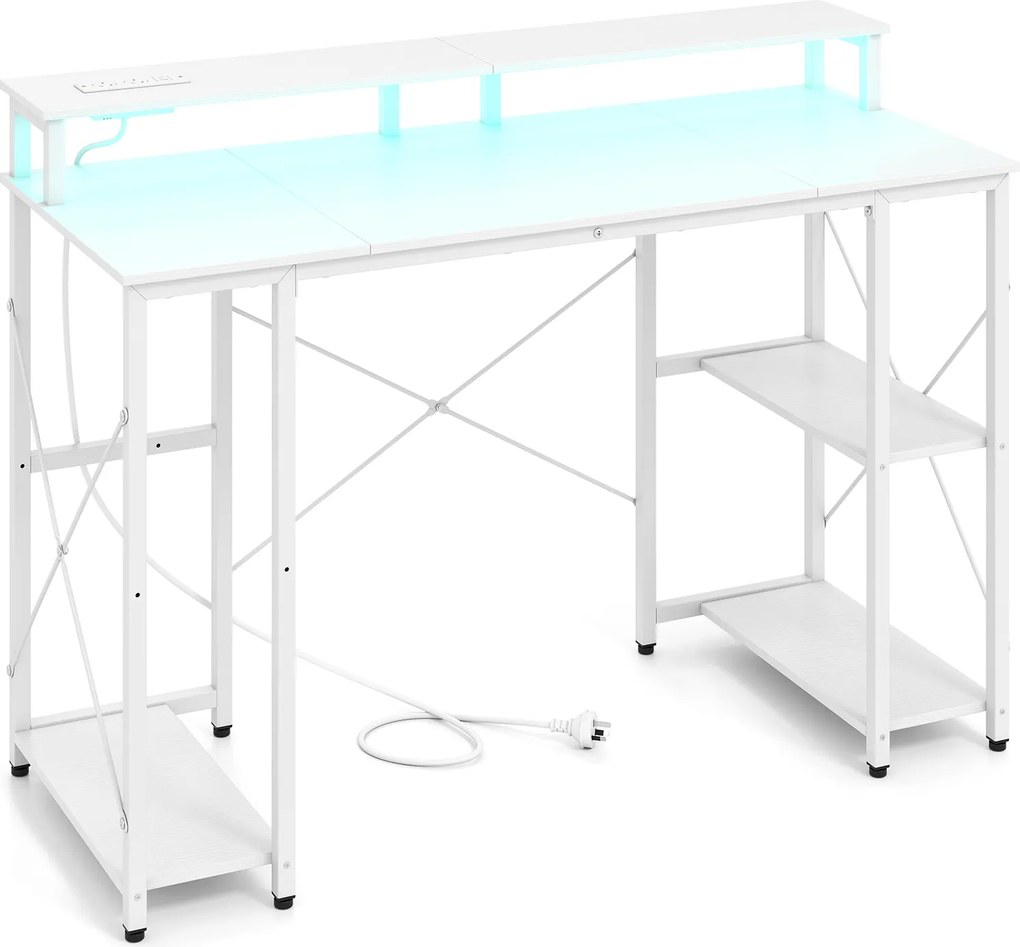 Secretária Gaming para Computador, 120 x 50 x 87 cm, Estação de Carregamento Integrada, Branco