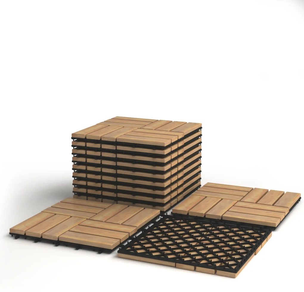 10 Azulejos de Madeira de Acácia para Pavimento de Varanda Interior e Exterior 30 x 30 x 2,5 cm Castanho