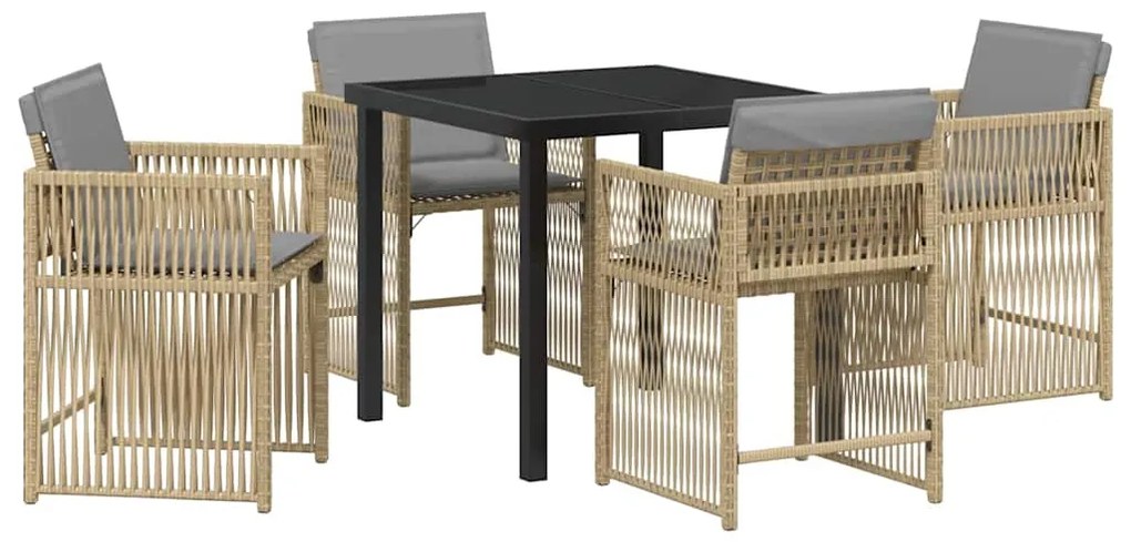 Conjunto de Jantar de Jardim com 5 Peças e Almofadas em Rattan Poliést