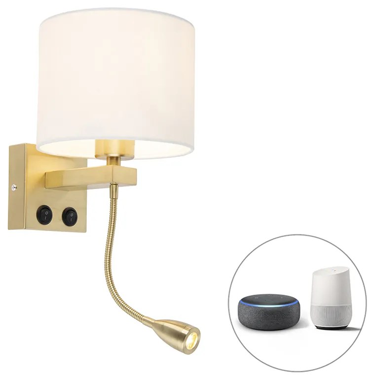 Candeeiro de parede inteligente dourado com abajur branco incl. Wi-Fi A60 - Brescia Art Deco,Moderno