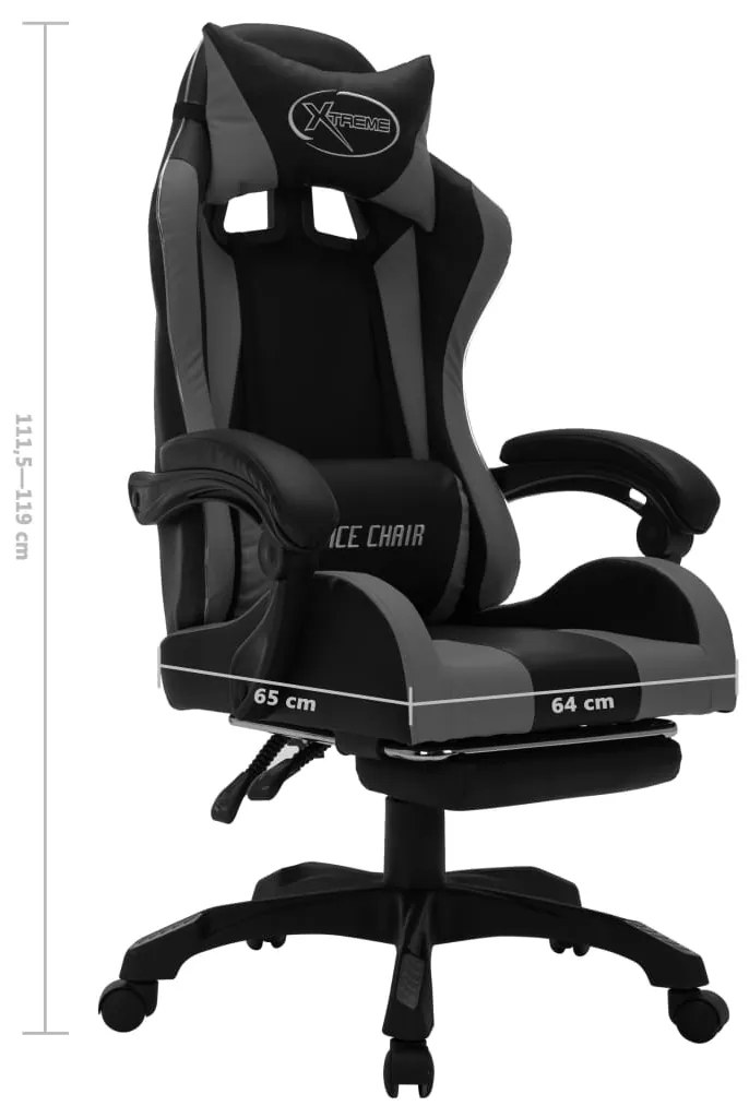 Cadeira estilo corrida luzes LED RGB couro artif. cinza/preto