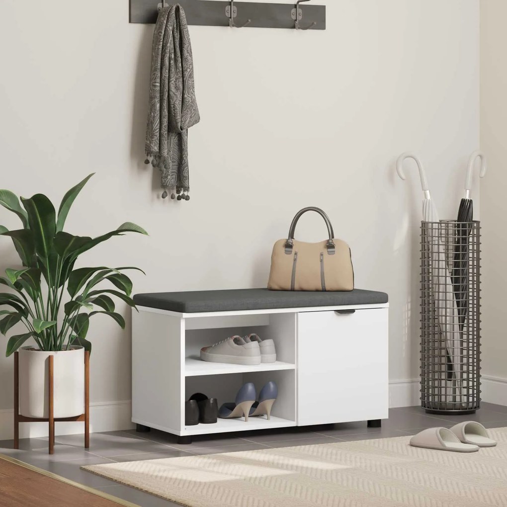 vidaXL Banco de Hall com almofada Liso Branco 80 x 38 x 46 cm