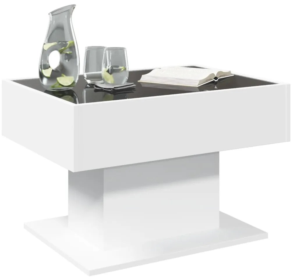 Mesa de centro c/ LEDs 70x50x45 cm derivados de madeira branco