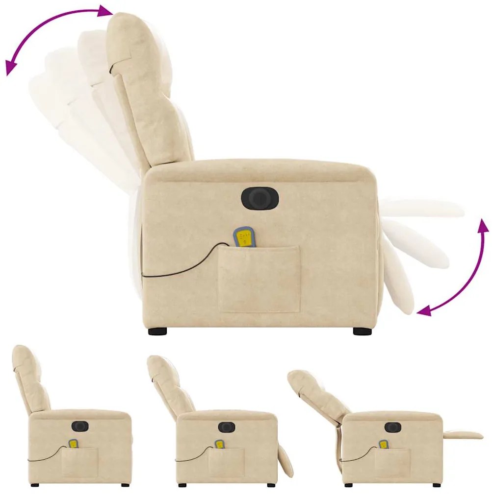 Poltrona de massagens reclinável elétrica microfibra cor creme