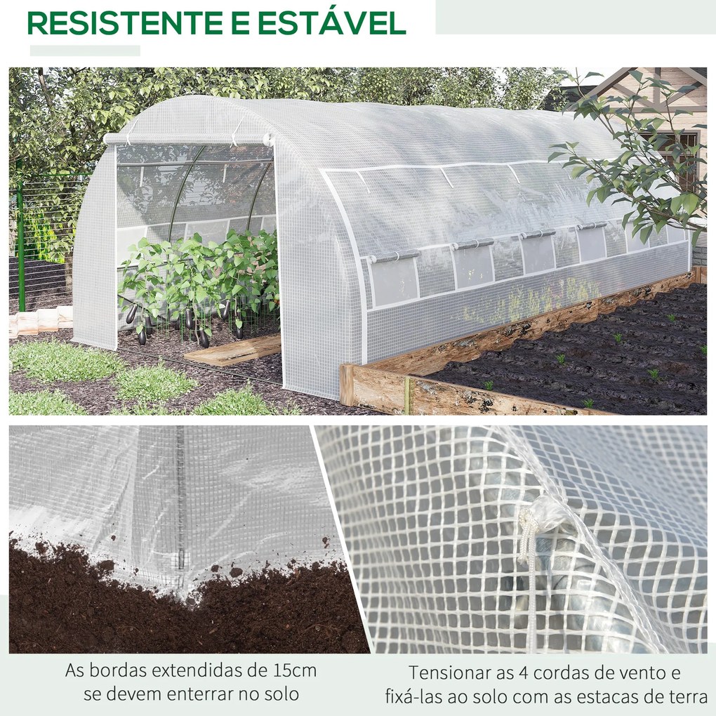 Estufa Tipo Túnel de Jardim 6x3x2m com Porta Enrolável 12 Janelas Cobe
