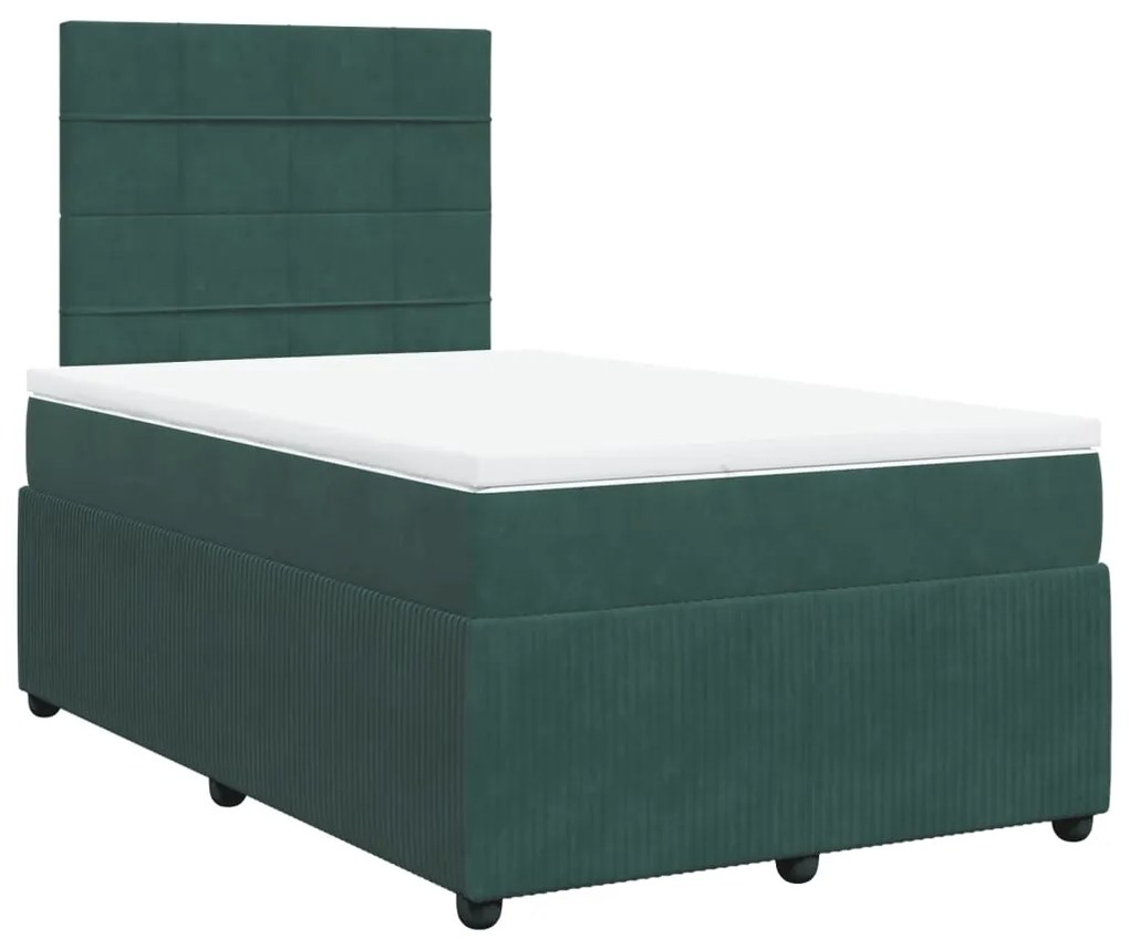 Cama boxspring com colchão 120x190 cm veludo verde-escuro