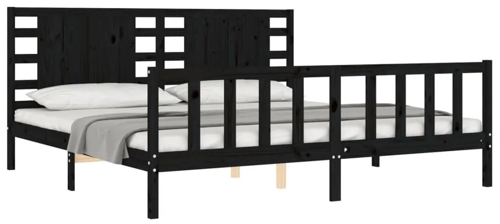 Estrutura de cama com cabeceira 200x200 cm madeira maciça preto
