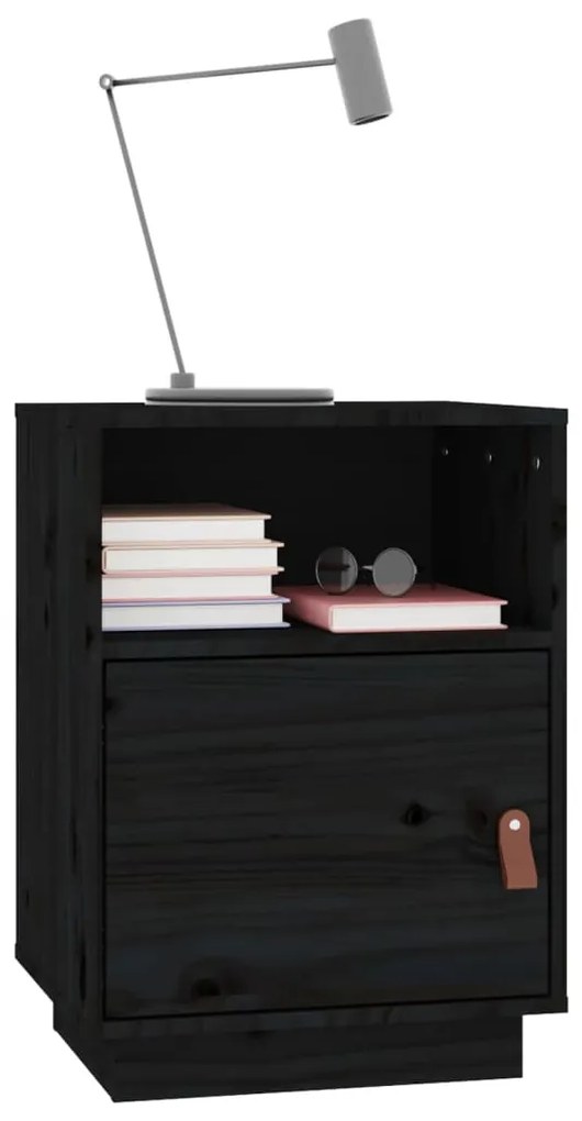 Mesas de cabeceira 2 pcs 40x34x55 cm pinho maciço preto