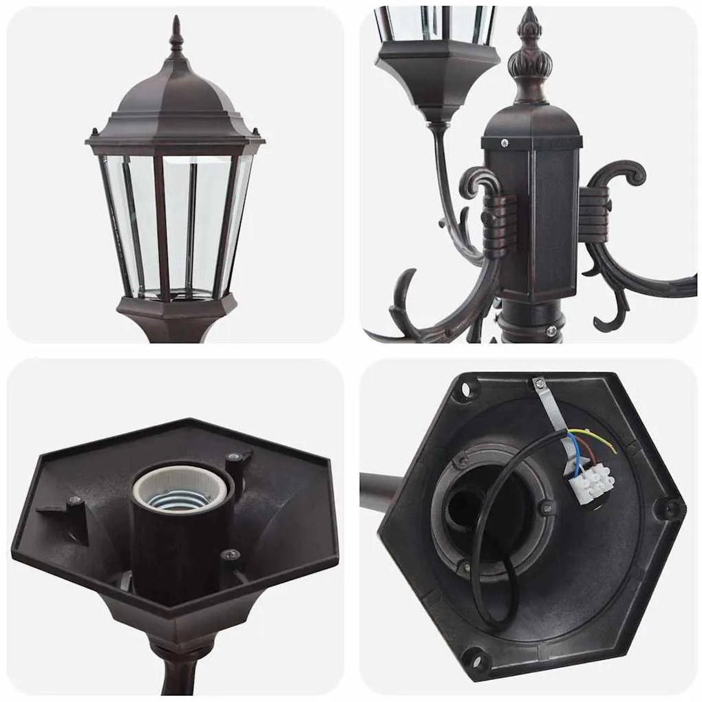 Poste de Luz de Jardim vidaXL 3-Lâmpadas E27 Bronze 220 cm Alumínio