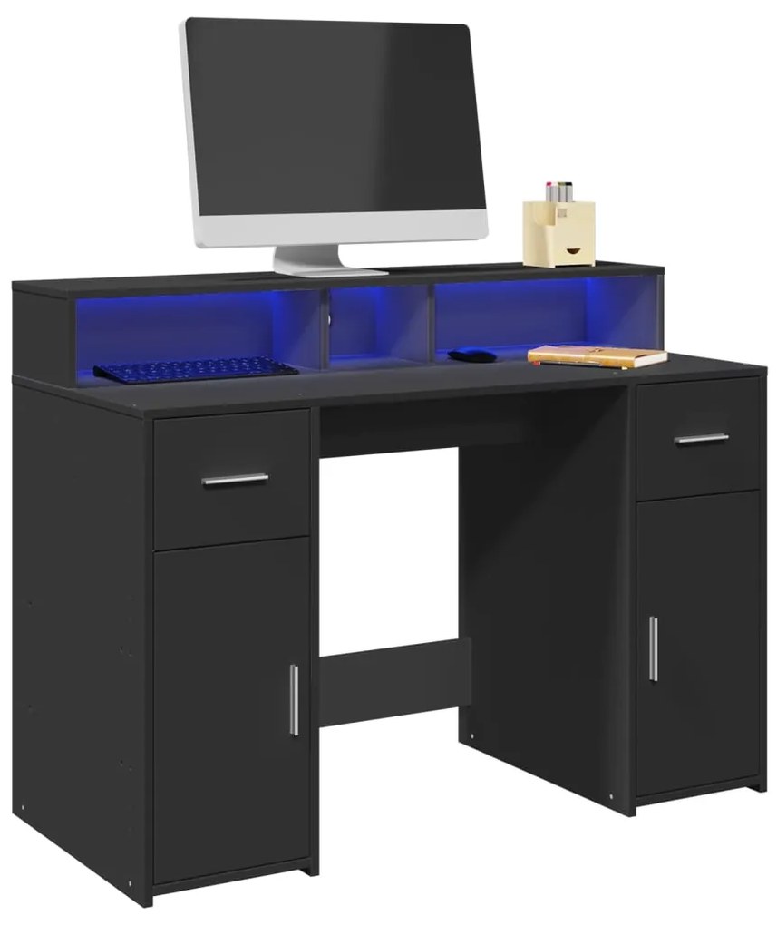vidaXL Secretária c/ luzes LED 120x55x91 cm derivados de madeira preto