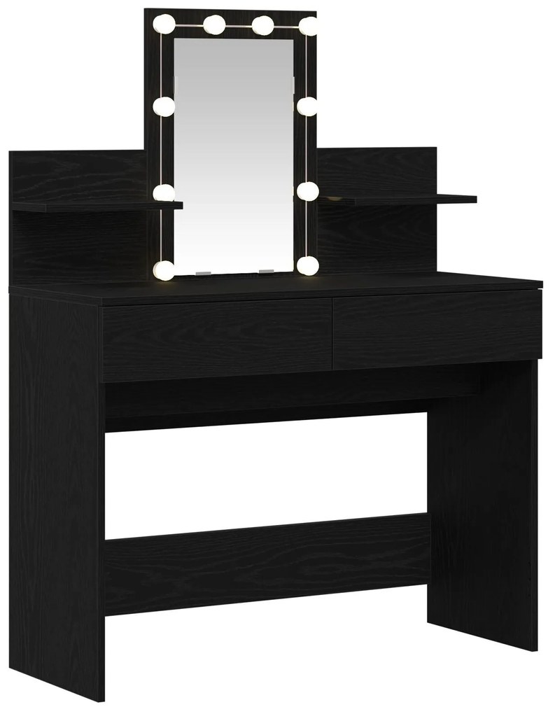 Mesa de Maquiagem vidaXL com LED Carvalho Preto 100x40x130 cm