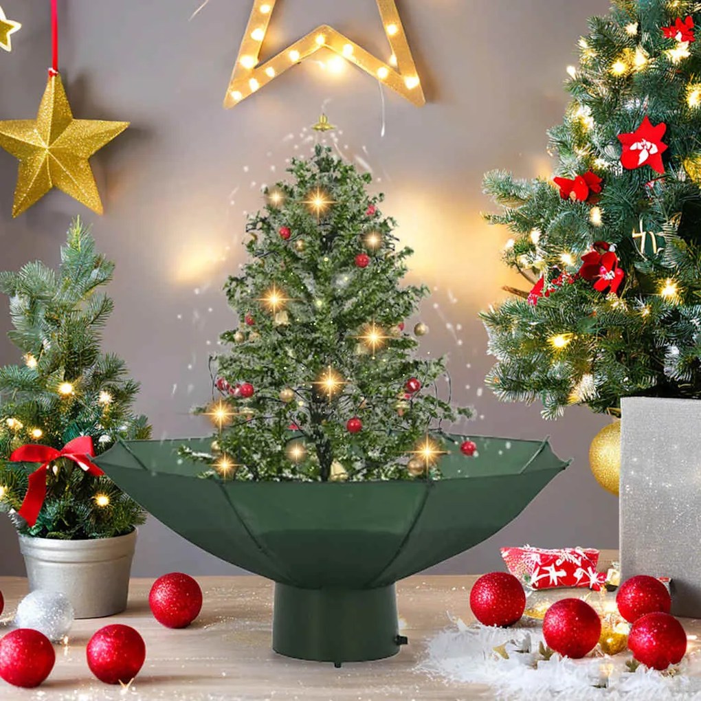 Árvore de Natal com neve base formato guarda-chuva 75 cm verde