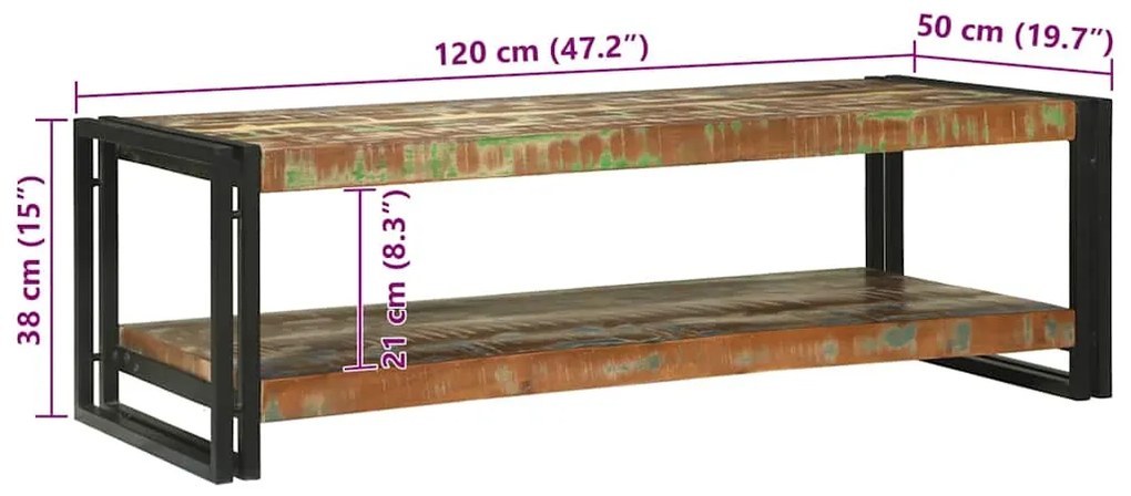 Mesa de Café Multicolor 120x50x38 cm Madeira Sólida Recuperada
