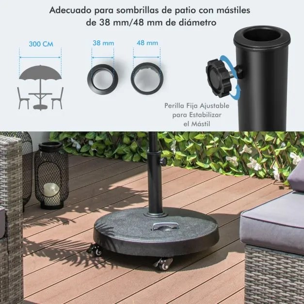Base para guarda-sol de exterior, capacidade de carga de 23 kg com rodas, pegas, suporte de guarda-sol redondo de 52 cm para jardim e pátio