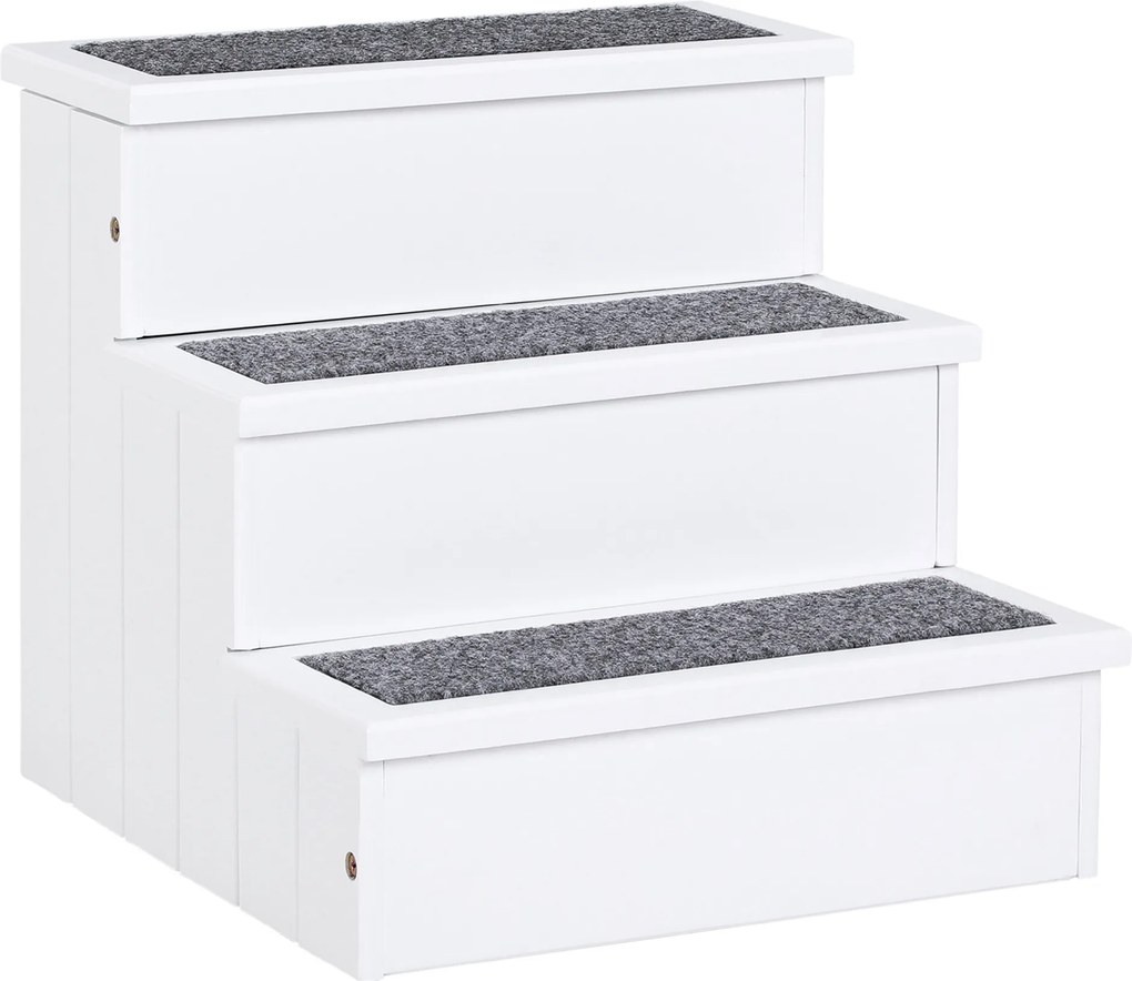 Escada para Animais de Estimação de 3 Degraus com Armazenamento e Tapete Antiderrapante 40,5x44,5x38 cm Branco