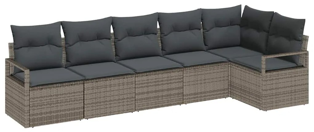 Conjunto de sofá de jardim com 6 peças e almofadas cinza em rattan pol