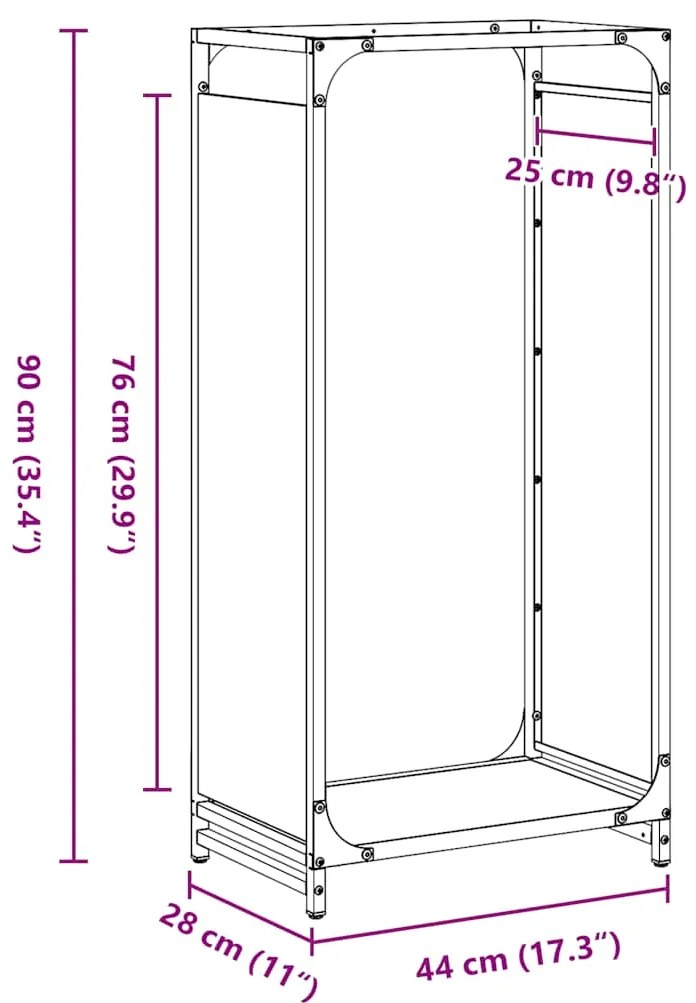 Suporte para lenha 44x28x90 cm aço laminado a frio antracite