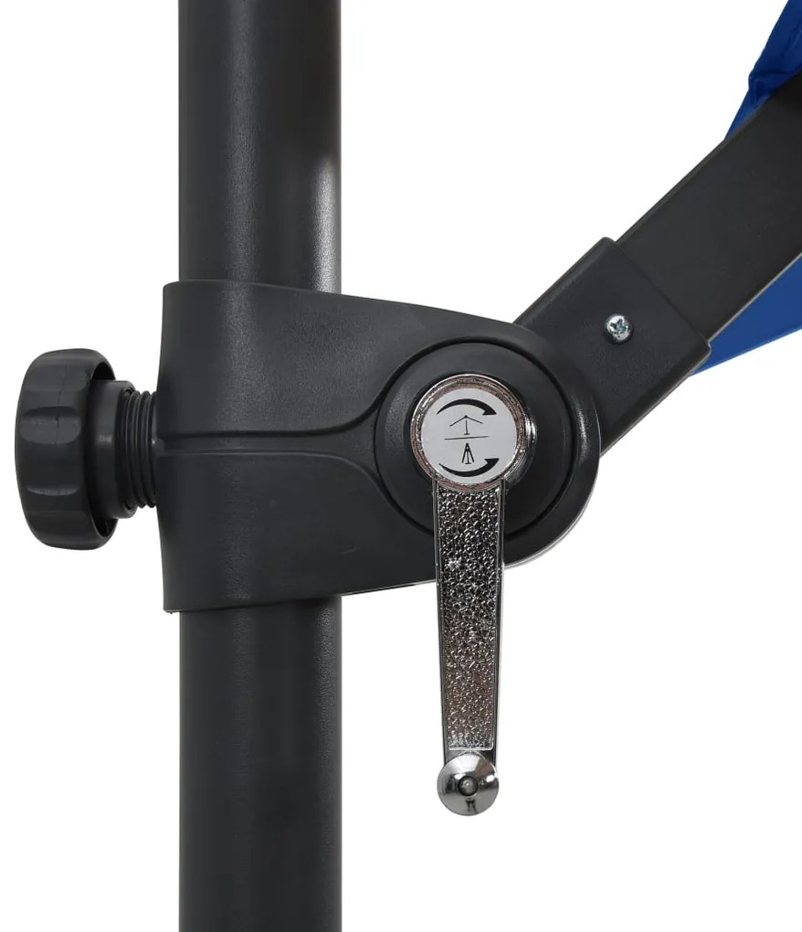 Guarda-sol cantilever luzes LED/poste aço 250x250 cm azul ciano