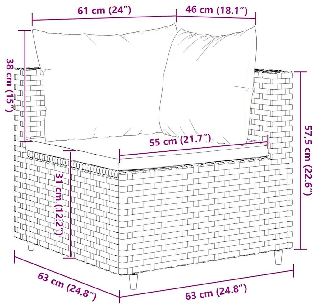 6 pcs conjunto lounge de jardim c/ almofadões vime PE cinzento