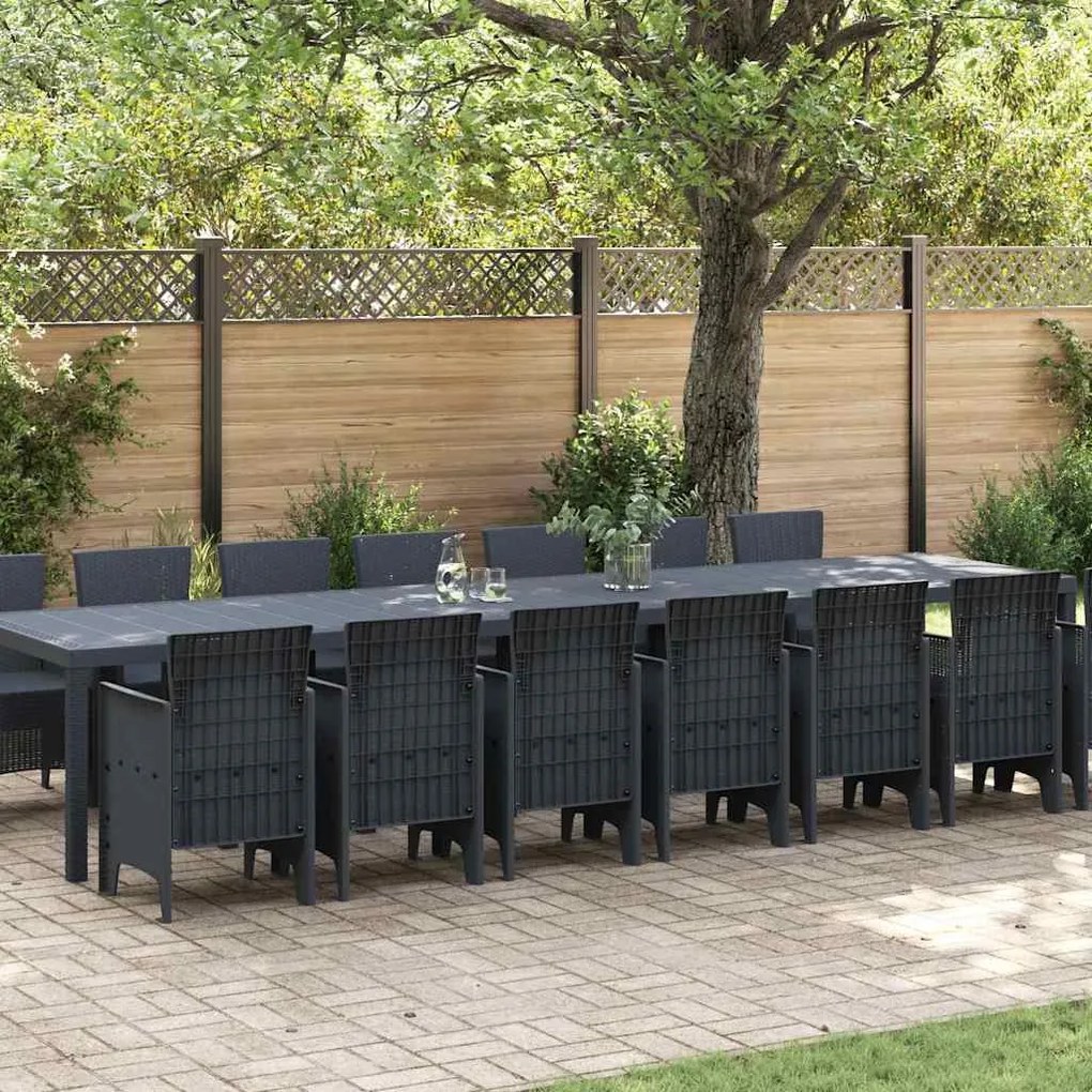 vidaXL Conjunto de Jantar para Jardim 15 pcs Antracite Grande Plástico