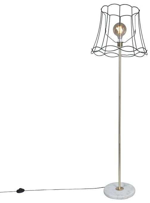 Candeeiro de pé retro em latão com estrutura Granny preta 45 cm - Kaso Retro